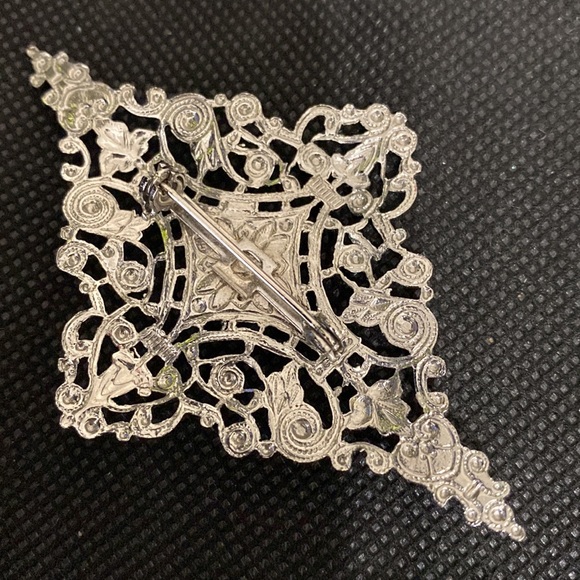 Vintage 80’s silver metal with blue stone brooch - Picture 2 of 4